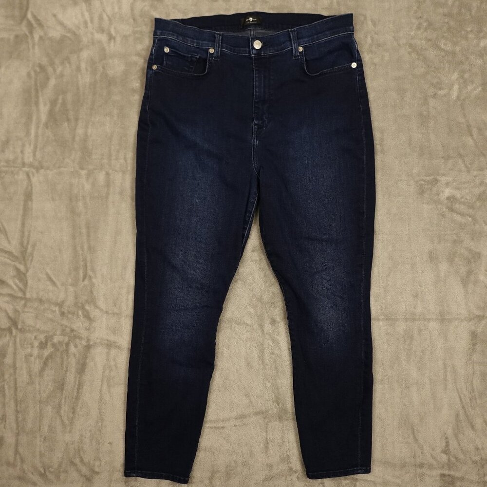 7 for all mankind jeans high rise ankle skinny women's 32 blue‎ stretchy